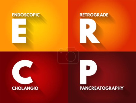 Illustration for ERCP Endoscopic Retrograde CholangioPancreatography - procedure to diagnose and treat problems in the liver, gallbladder, bile ducts, and pancreas, acronym text concept background - Royalty Free Image