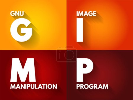 Illustration for GIMP Gnu Image Manipulation Program - free and open-source raster graphics editor used for image manipulation and image editing, acronym text concept background - Royalty Free Image
