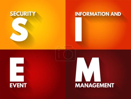 Illustration for SIEM - Security Information and Event Management supports threat detection, compliance and security incident management through the collection and analysis of security events, acronym text concept - Royalty Free Image