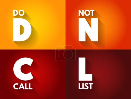 Ilustración de DNCL - Do Not Call List es una lista de números de teléfono que los telemarketers tienen prohibido llamar en la mayoría de las circunstancias, acrónimo concepto de fondo - Imagen libre de derechos