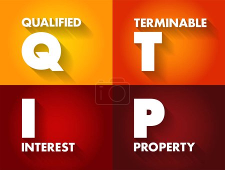 Ilustración de QTIP Qualified Terminable Interest Property - permite a un cónyuge dar un patrimonio vitalicio en propiedad a su cónyuge sin incurrir en el impuesto federal de donación, acrónimo de fondo concepto de texto - Imagen libre de derechos