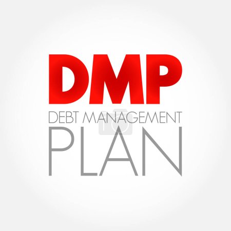 Ilustración de Plan de gestión de la deuda de DMP: le ayuda a gestionar sus deudas y pagarlas a una tasa más asequible al reducir los pagos mensuales, el concepto de texto acrónimo para presentaciones e informes - Imagen libre de derechos