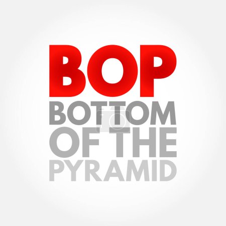 Ilustración de BOP Bottom Of the Pyramid - the largest, but poorest socio-economic group, acronym text concept background - Imagen libre de derechos