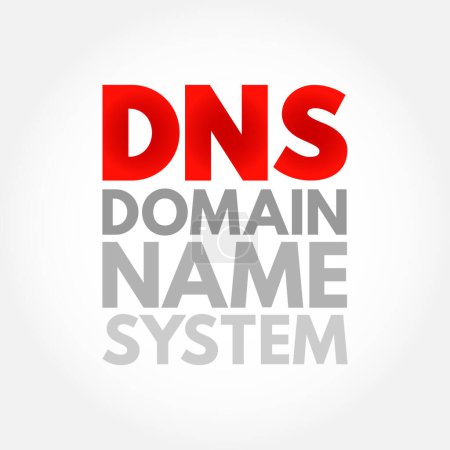 Ilustración de DNS Domain Name System - hierarchical naming system built on a distributed database for computers, services, or any resource connected to the Internet, acronym text concept - Imagen libre de derechos