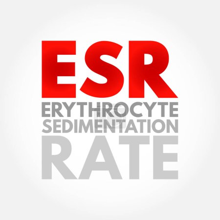 Ilustración de Tasa de sedimentación de eritrocitos ESR: tipo de análisis de sangre que mide la rapidez con que los eritrocitos se asientan en la parte inferior de un tubo de ensayo que contiene una muestra de sangre, concepto de texto acrónimo - Imagen libre de derechos