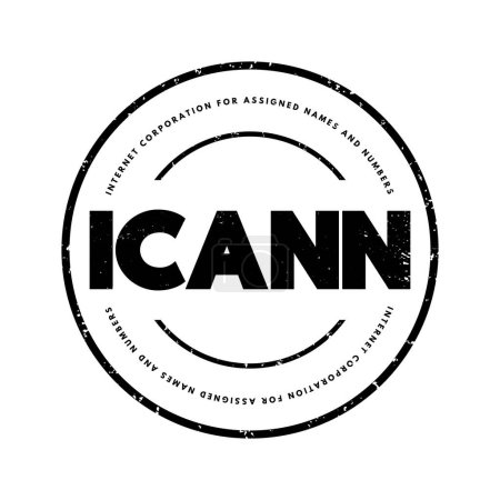 Ilustración de ICANN - Internet Corporation for Assigned Names and Numbers sigla de texto, fondo de concepto de tecnología - Imagen libre de derechos