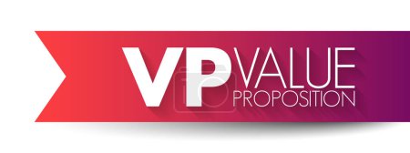 Ilustración de VP - La Proposición de Valor es una promesa de valor a ser entregada, comunicada, y reconocida, el fondo del concepto de acrónimo - Imagen libre de derechos