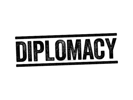 Ilustración de Diplomacia: la profesión, actividad o habilidad de gestionar las relaciones internacionales, típicamente por los representantes de un país en el extranjero, sello de concepto de texto - Imagen libre de derechos