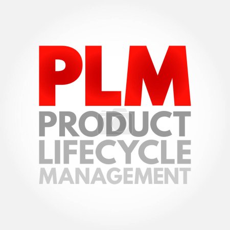 Téléchargez les illustrations : Gestion du cycle de vie d'un produit PLM - processus de gestion du cycle de vie complet d'un produit depuis sa création jusqu'à l'ingénierie, la conception et la fabrication, en passant par le concept de texte d'acronyme. - en licence libre de droit