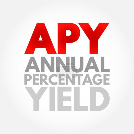 Téléchargez les illustrations : APY Rendement annuel en pourcentage - Représentation normalisée d'un taux d'intérêt, sur la base d'une période préparatoire d'un an, texte de l'acronyme contexte - en licence libre de droit