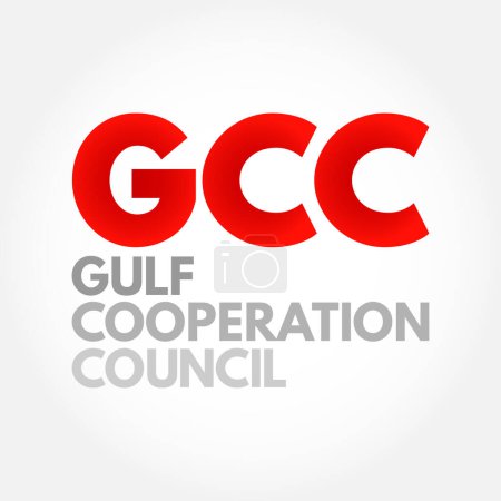 Illustration for GCC Gulf Cooperation Council - regional, intergovernmental political and economic union, acronym text concept background - Royalty Free Image
