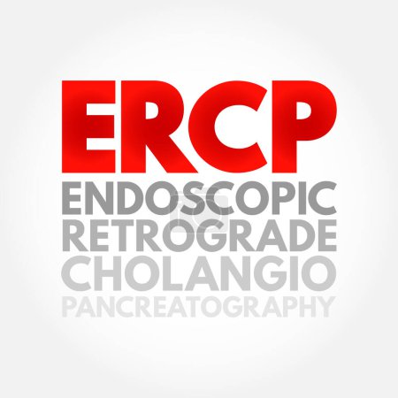 Illustration for ERCP Endoscopic Retrograde CholangioPancreatography - procedure to diagnose and treat problems in the liver, gallbladder, bile ducts, and pancreas, acronym text concept background - Royalty Free Image