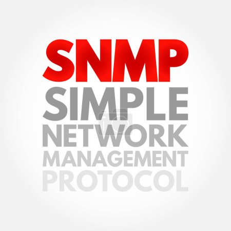 Téléchargez les illustrations : SNMP - Simple Network Management Protocol est un protocole Internet Standard pour la collecte et l'organisation d'informations sur les périphériques gérés sur les réseaux IP, fond de concept de texte acronyme - en licence libre de droit