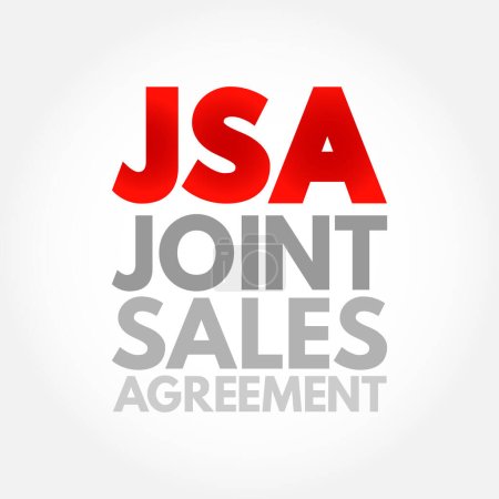 Ilustración de JSA - Acuerdo de Ventas Conjuntas es un acuerdo que autoriza a un corredor a vender tiempo de publicidad para la estación de corretaje a cambio de una cuota pagada al licenciatario, acrónimo concepto de fondo - Imagen libre de derechos