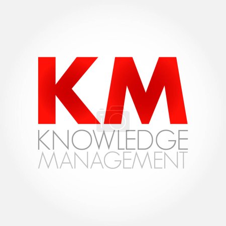 Illustration for KM - Knowledge Management is the process of identifying, organizing, storing and disseminating information within an organization, acronym concept background - Royalty Free Image