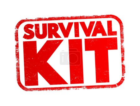 Illustration for Survival Kit - package of basic tools and supplies prepared as an aid to survival in an emergency, text concept stamp - Royalty Free Image