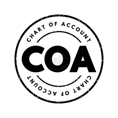 Illustration for COA Chart of Account - index of all the financial accounts in the general ledger of a company, acronym text stamp - Royalty Free Image