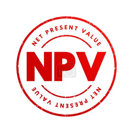 Illustration for NPV Net Present Value - the cash flows at the required rate of return of your project compared to your initial investment, acronym text stamp - Royalty Free Image