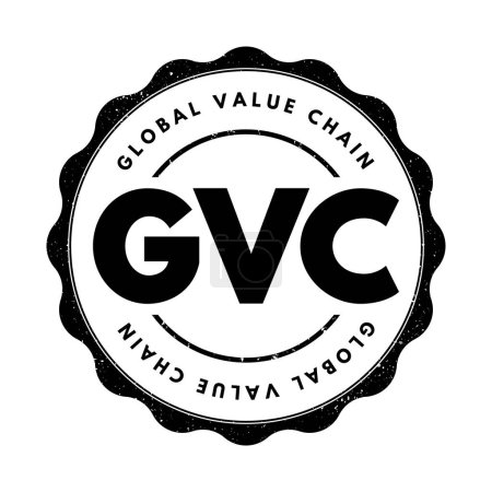Ilustración de GVC Global Value Chain - gama completa de actividades que los agentes económicos se dedican a llevar un producto al mercado, sello de texto acrónimo - Imagen libre de derechos