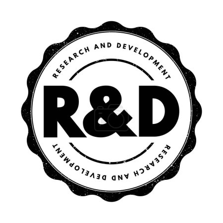 Illustration for R and D - Research and Development is activities that companies undertake to innovate and introduce new products and services, acronym text concept stamp - Royalty Free Image
