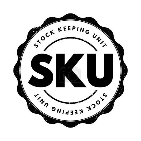 Ilustración de SKU Stock Keeping Unit - scannable bar code, seen printed on product labels in a retail store, acronym text concept stamp - Imagen libre de derechos