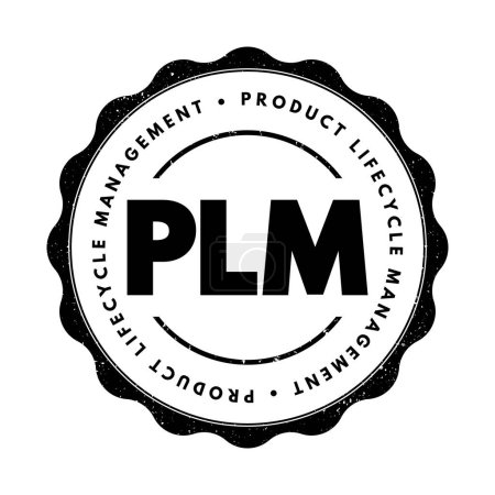 Téléchargez les illustrations : PLM Product Lifecycle Management - process of managing the entire lifecycle of a product from its inception through the engineering, design and manufacture, acronym text stamp - en licence libre de droit