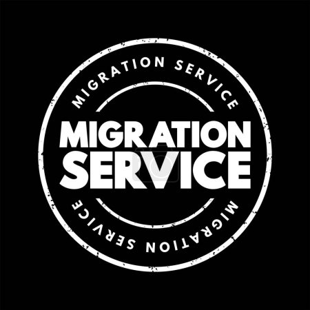 Téléchargez les illustrations : Timbre texte du service migration, arrière-plan du concept - en licence libre de droit