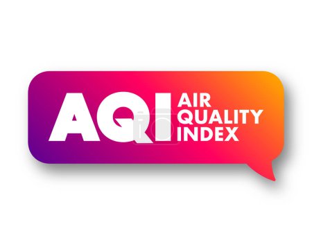 Téléchargez les illustrations : IQA - Indice de la qualité de l'air est utilisé par les organismes gouvernementaux pour communiquer au public comment pollué l'air, bulle de message texte acronyme - en licence libre de droit