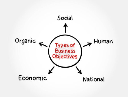 Illustration for Types of business objectives mind map process, business concept for presentations and reports - Royalty Free Image