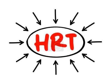 Ilustración de Terapia de reemplazo hormonal HRT: forma de terapia hormonal utilizada para tratar los síntomas asociados con la menopausia femenina, texto acrónimo con flechas - Imagen libre de derechos