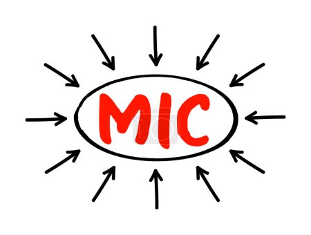 Illustration for MIC Minimum Inhibitory Concentration - lowest concentration of a chemical, usually a drug, which prevents visible growth of a bacteria, acronym text concept with arrows - Royalty Free Image