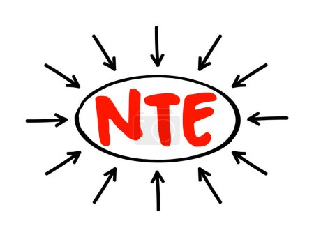 Illustration for NTE Not To Exceed - type of contract that is allowed a contractor issue bills to an owner, acronym text with arrows - Royalty Free Image