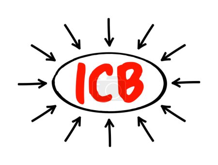 Ilustración de ICB Industry Classification Benchmark - sistema para asignar todas las empresas públicas a subsectores apropiados de industrias específicas, texto acrónimo con flechas - Imagen libre de derechos