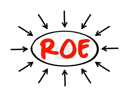 Téléchargez les illustrations : ROE Return On Equity - mesure de la rentabilité d'une entreprise par rapport au concept de texte acronyme avec flèches - en licence libre de droit