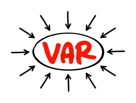 Illustration for VAR - Value Added Reseller is a company that enhances another company's products by adding valuable features or services to those products, acronym text concept with arrows - Royalty Free Image