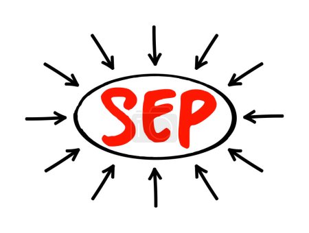 Illustration for SEP Search Engine Positioning - method of optimizing specific pages of your website with the objective of achieving higher search engine results, acronym text with arrows - Royalty Free Image