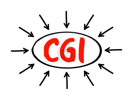Ilustración de CGI Common Gateway Interface - proporciona el middleware entre servidores www y bases de datos externas y fuentes de información, concepto de texto acrónimo con flechas - Imagen libre de derechos