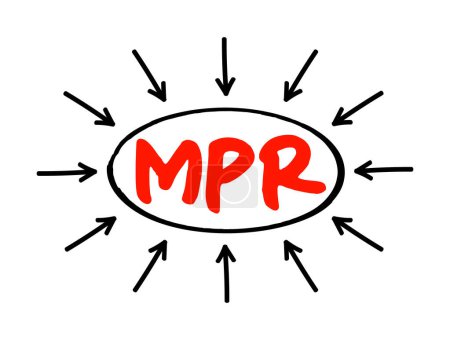 Ilustración de MPR - Informe Mensual de Progreso significa el informe proporcionado mensualmente para cada proyecto, concepto de texto acrónimo con flechas - Imagen libre de derechos