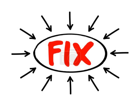 Ilustración de FIX - Información financiera eXchange - Protocolo de comunicaciones electrónicas para el intercambio internacional de información en tiempo real, texto acrónimo con flechas - Imagen libre de derechos
