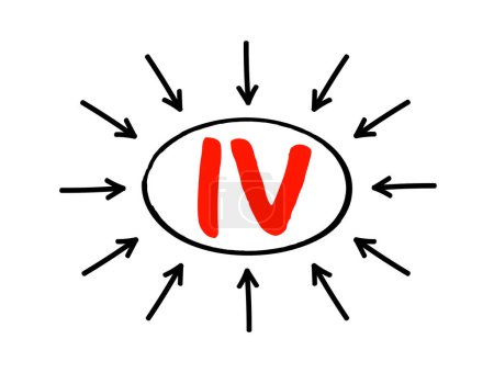 Illustration for IV Intravenous - medical technique that delivers fluids, medications and nutrients directly into a vein, acronym text concept with arrows - Royalty Free Image