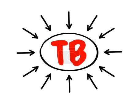 Ilustración de TB Transaction Banking - conjunto de instrumentos y servicios que un banco ofrece a sus socios comerciales para apoyar financieramente sus intercambios recíprocos de bienes, concepto de texto acrónimo con flechas - Imagen libre de derechos