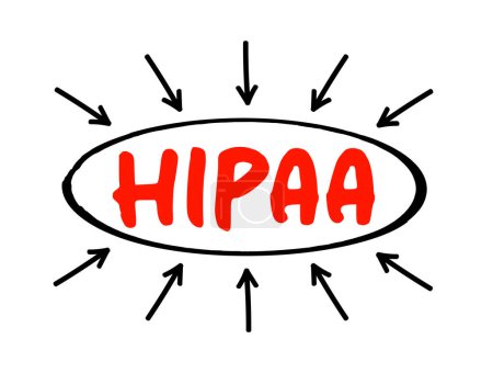 Téléchargez les illustrations : HIPAA - Health Insurance Portability and Accountability Act acronyme texte avec flèches, contexte conceptuel - en licence libre de droit