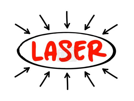 Ilustración de LASER - Amplificación de luz por emisión estimulada de texto acrónimo de radiación con flechas, fondo concepto de tecnología - Imagen libre de derechos