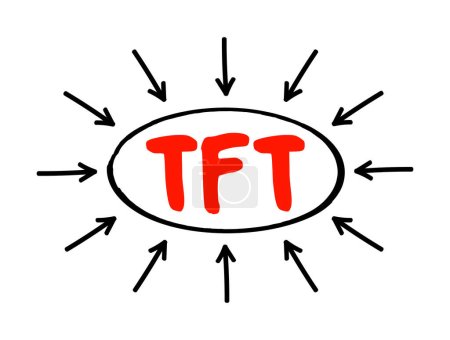 Ilustración de TFT - texto acrónimo de transistor de película delgada con flechas, fondo de concepto de tecnología - Imagen libre de derechos