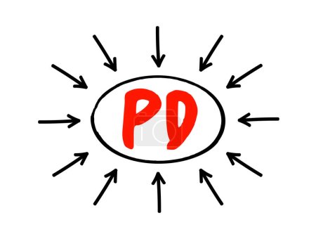 Ilustración de PD - Dominio Público consiste en toda la obra creativa a la que no se aplican derechos exclusivos de propiedad intelectual, concepto acrónimo con flechas - Imagen libre de derechos