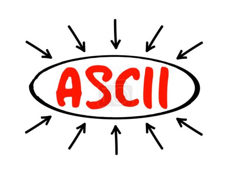 Téléchargez les illustrations : ASCII - American Standard Code for Information Interchange acronyme texte avec flèches, concept technologique arrière-plan - en licence libre de droit