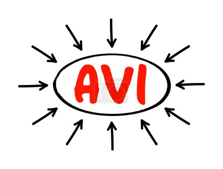 Téléchargez les illustrations : AVI - Audio Vidéo Texte d'acronyme entrelacé avec des flèches, arrière-plan du concept de technologie - en licence libre de droit