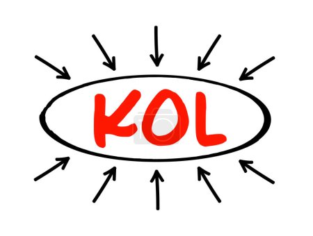 Illustration for KOL - Key Opinion Leader is a trusted, well-respected influencer with proven experience and expertise in a particular field, acronym concept with arrows - Royalty Free Image