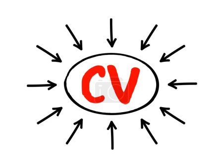 Ilustración de CV - Curriculum Vitae es un breve resumen escrito de la carrera, las cualificaciones y la educación de una persona, concepto de texto acrónimo con flechas - Imagen libre de derechos