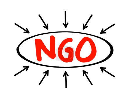 Ilustración de ONG Organización No Gubernamental es una organización que generalmente se forma independiente del gobierno, texto acrónimo con flechas - Imagen libre de derechos